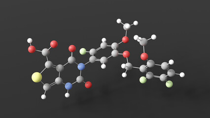 linzagolix molecule 3d, molecular structure, ball and stick model, structural chemical formula uterine fibroids medication