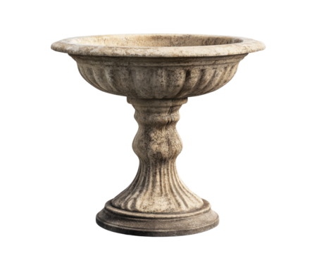 A bird is perched on top of a bird bath