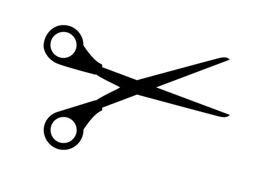 Scissors icon. Simple silhouette of open scissors. Scissors logo icon. Cut here sign. Stock vector illustration isolated on a white background