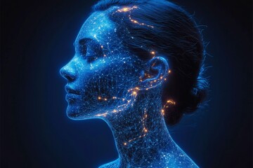 Vibrant molecular chain floating in a deep blue cosmos showcasing the beauty of science