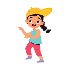Funny Girl Kid Character Enjoy and Having Fun Vector Illustration