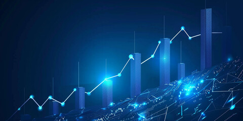Fototapeta premium Business growth and stock market investment graph on blue background. Increased chart trading. 