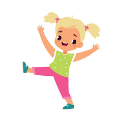 Funny Girl Kid Character Enjoy and Having Fun Vector Illustration