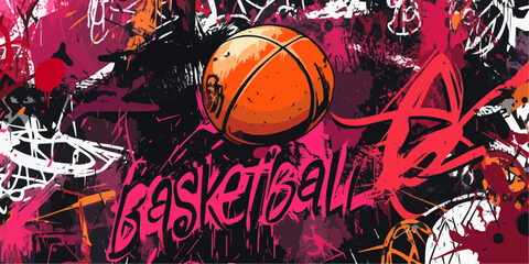 Basketball Floor Graffiti Doodle Art - Red Background
