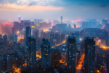 Obraz premium Aerial View of Modern Cityscape at Dusk