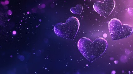 A dreamy background featuring floating purple hearts with a glittery effect.