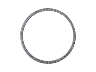 Round rusty cast iron frame is isolated. The metal is heavily weathered and pitted.