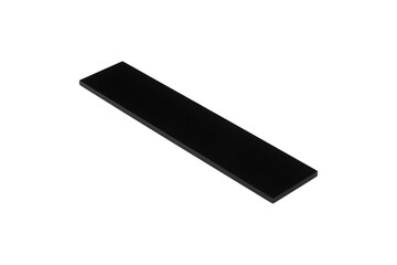 Black glossy rectangular plastic tile is isolated.