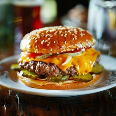 Juicy Cheeseburger on a Plate