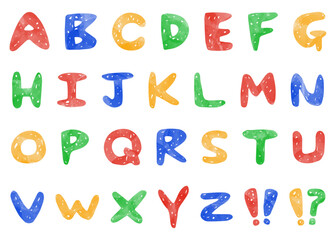 手書きのアルファベットセット、ローマ字のデコレーションセット、水彩カラー