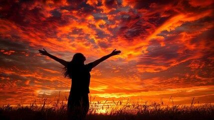 Freedom at Vibrant Sunset Silhouette
