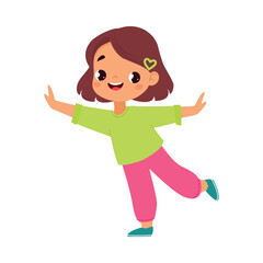 Funny Girl Kid Character Enjoy and Having Fun Vector Illustration