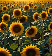 Fototapeta premium Abstract representation of a sunflower field in full bloom, with radiating 