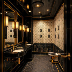 Luxurious Art Deco Bathroom with Black and Gold Accents