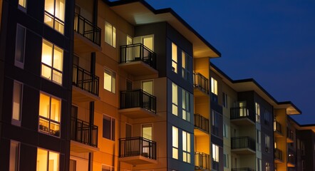 Modern Apartment Building at Night
