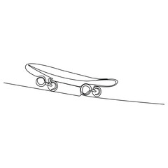 Skateboard continuous line art drawing. Longboard outline vector.