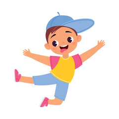 Funny Boy Kid Character Enjoy and Having Fun Vector Illustration