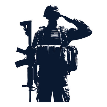 recommend clip art: vector silhouette saluting soldier