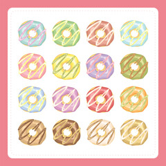 PrintSet of sweet doughnut bread pastry sweet dessert snack cafe food in colorful cream icing topping