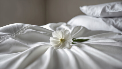 Obraz premium A white flower on a white sheet.