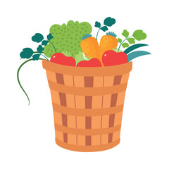 Harvest in Basket with Ripe Agricultural Crop Vector Illustration