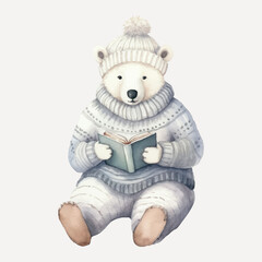 Cozy bear reading book illustration