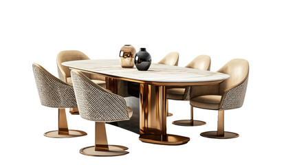 Luxury Dining Furniture Set with Chairs and Table isolated on transparent background, PNG file, Graphic resources 