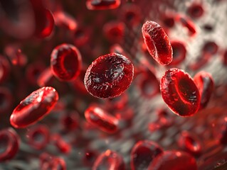 Detailed view of red blood cells flowing in the bloodstream under microscopic observation