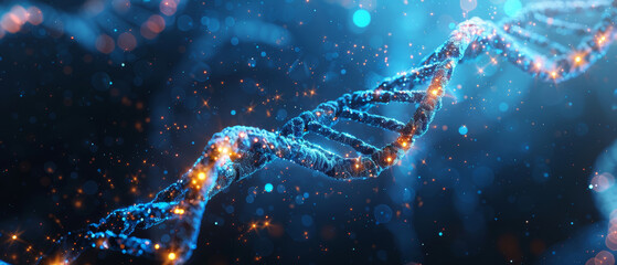 A stunning representation of DNA double helix, glowing with vibrant colors and intricate details, evoking sense of wonder and curiosity about genetics and life.