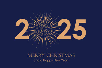 happy new year 2025 typography with fireworks vector illustration