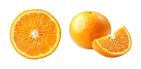 Vibrant Citrus Duo: Fresh Orange and Cross-Section Isolated on Transparent Background
