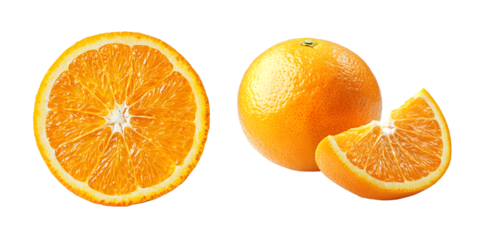 Vibrant Citrus Duo: Fresh Orange and Cross-Section Isolated on Transparent Background
