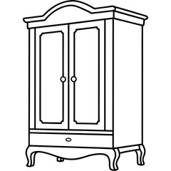 Armoire, angle view line art vector illustration