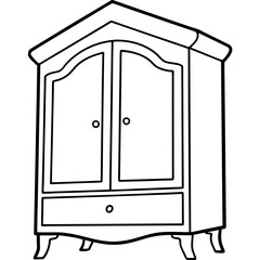 Armoire, angle view line art vector illustration