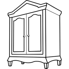 Armoire, angle view line art vector illustration