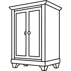 Armoire, angle view line art vector illustration