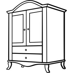 Armoire, angle view line art vector illustration
