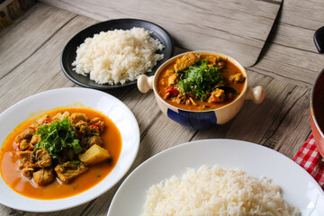 Traditional fish cooking. The fish pieces is cooked with spices and finally garnished with green coriander. 