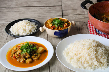 Traditional fish cooking. The fish pieces is cooked with spices and finally garnished with green coriander. 