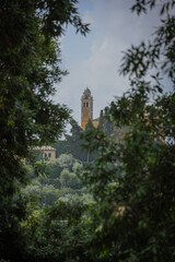 Obraz premium Church Bell Tower across European town