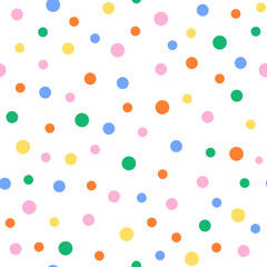Multicolored party falling confetti seamless pattern. Colored circles festive background.