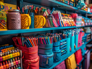 Vibrant back to school background with colorful pencils, books, and stationery.