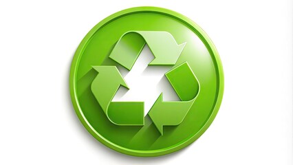 Obraz premium A bright green recyclable symbol icon with a white background, arrows forming a circle, indicating an eco-friendly and sustainable approach to waste management.