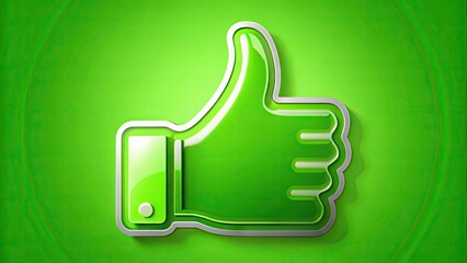 A bright green thumbs up icon with a bold, white outline and a shiny, reflective surface, conveying a sense of approval and positivity.