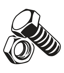black and white bolt and nut vector, simple image