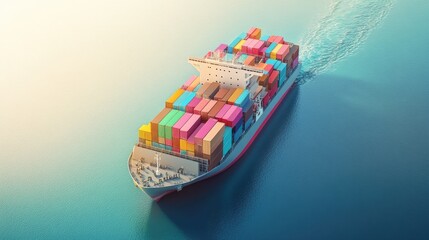 Obraz premium Aerial view of a container ship, logistics operation, modern harbor, business concept, detailed 3D rendering, isolated on white background.