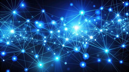 Abstract illustration of glowing blue dots connected by sparkling lines, forming a network of relationships and ideas, symbolizing communication and collaboration.