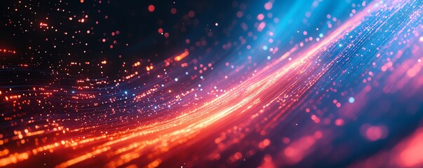 Obraz premium Bright data cables transferring information, glowing technology background, Midjourney