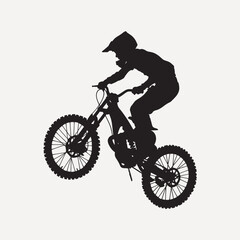 Naklejka premium Mountain biker silhouette performing jump