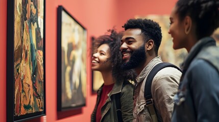 Obraz premium Friends Exploring Art and Intellectual Bonding at a Museum